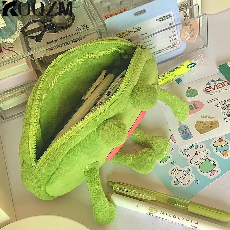 Funny Big Mouth Frog Pen Bag Students Large Capacity Desktop Stationery Storage Plush Pencil Case