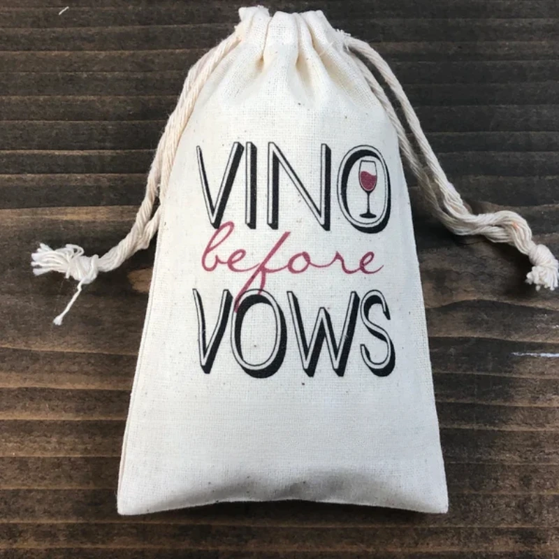 5pcs 5x7in Vino Before Vows Cotton Wine Theme Bachelorette Party Survival Kit Favor Bags  for The Bride Tribe Bridesmaid Gift