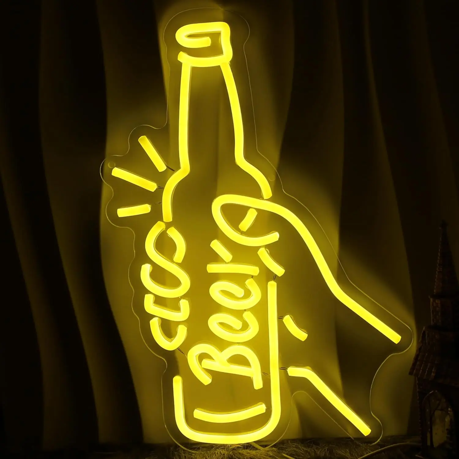 Hand Hold Beer Bottle Neon Sign LED Dimmable USB Wall Light for Bar BBQ Restaurant ManCave Garage Home Party Wall Decor Men Gift