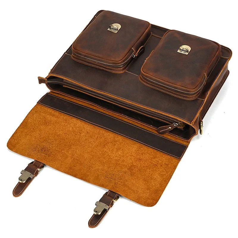 Nesitu Vintage Nero Marrone Caffè Genuino Crazy Horse Pelle Executive 14 '' Laptop Valigetta da uomo Portafoglio Messenger Bag M9370