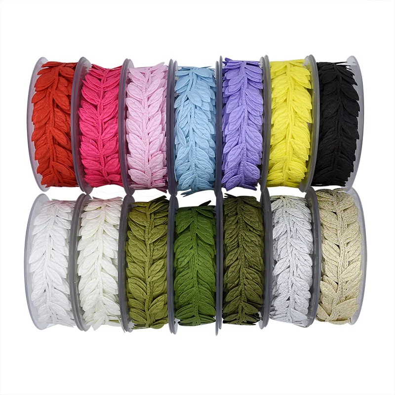 

15 Meters Leaf Lace Decoration Ribbon with Classical Ultrasonic Embossed Leaf Design