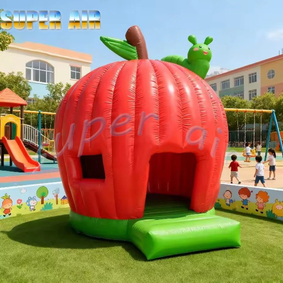 Hurtowe, wytrzymałe, dmuchane zamki do skakania w kształcie jabłka do użytku na zewnątrz, przeznaczone do zabawy dzieci.