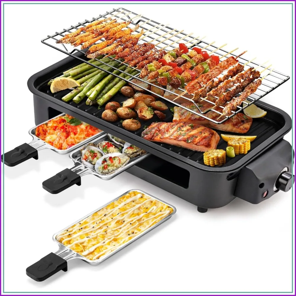 

2 in 1 Electric Indoor Grill with Removable Non-Stick Plate, Temperature Control, 1700W, Dishwasher Safe