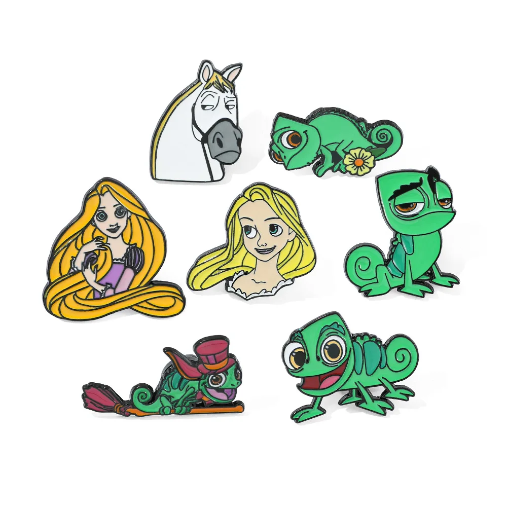 

1 Set Creativity Cartoon Character Rapunzel Brooch Cute Lizard Enamel Pin Metal Badge Jewelry Clothing Backpack Accessories