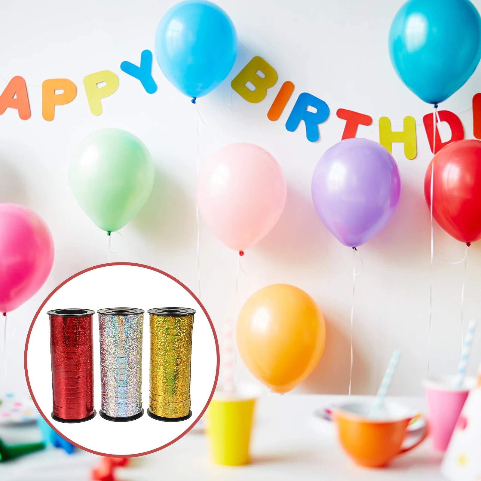

3 Rolls 100 Yard Shiny Metallic Balloon Ribbon Curling Craft Ribbon For Gift Wrapping Party Wedding Christmas Decoration Golden