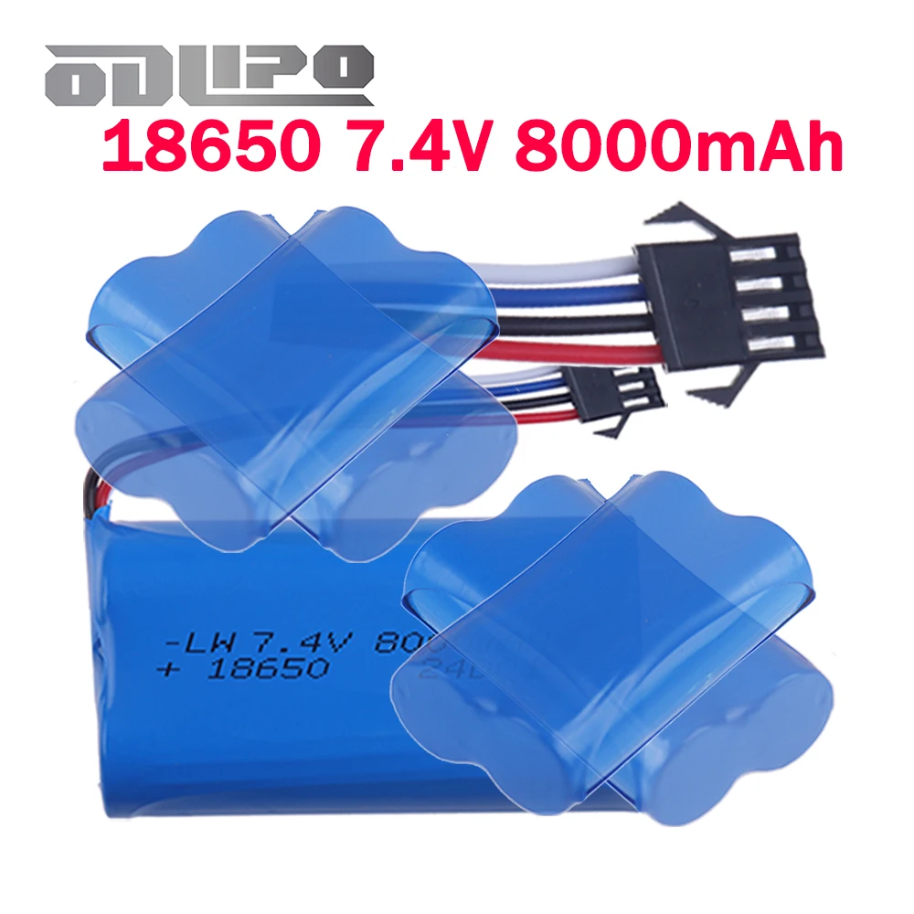 (SM-4P Plug) RC Battery 18650 7.4V 8000mah Li-ion Battery for Electric Toys Remote Control Car Tank Truck Boat Parts Accessories