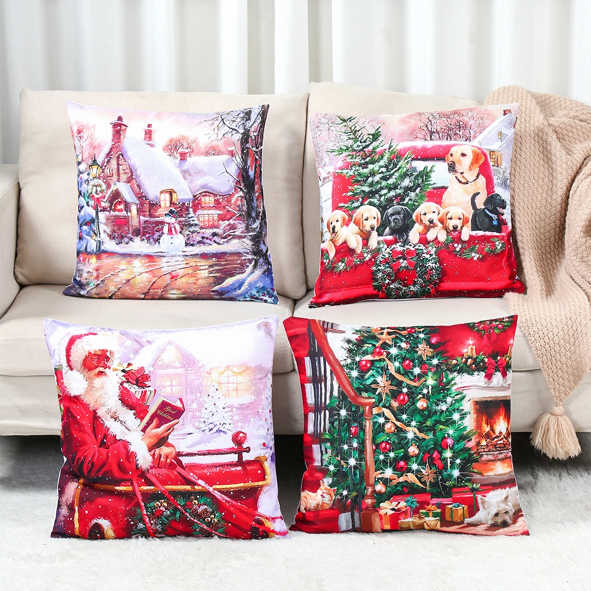 4pcs Christmas Peach Skin Pillowcase Xmas Decor for Home 2024 Xmas Throw Pillow Cover Ornaments Navidad Natal New Year Gift 2025