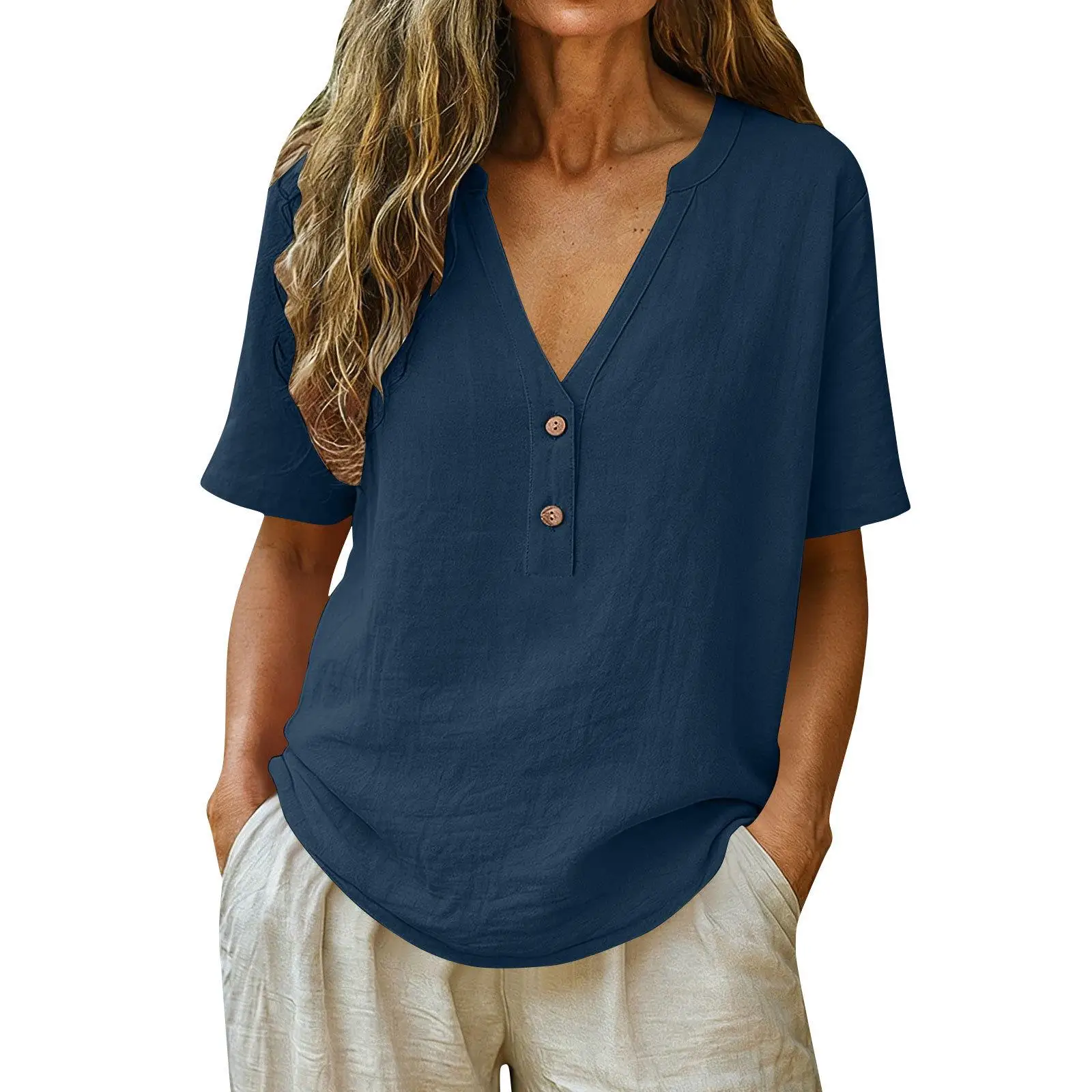 Women's Twisted Button Short Sved Shirt Casual Everyday T-shirt Short Sleeve Pure Color European Style Fashion Ladies' Top