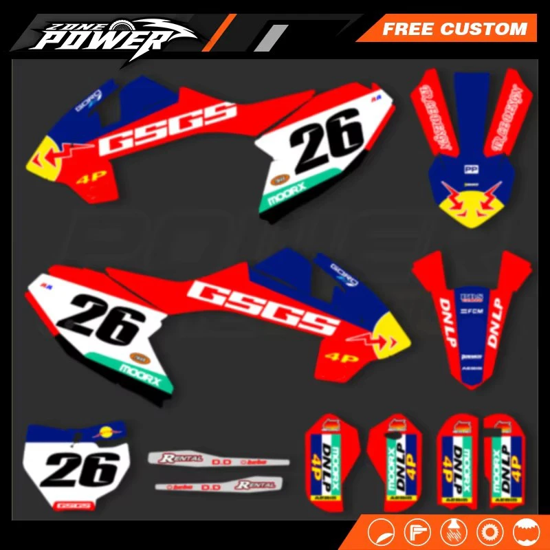 Powerzone For GASGAS Gas Gas MC65 MC 65 2021 2022 Custom Team Decals Graphics Stickers Kits Number Name Background Custom view 2
