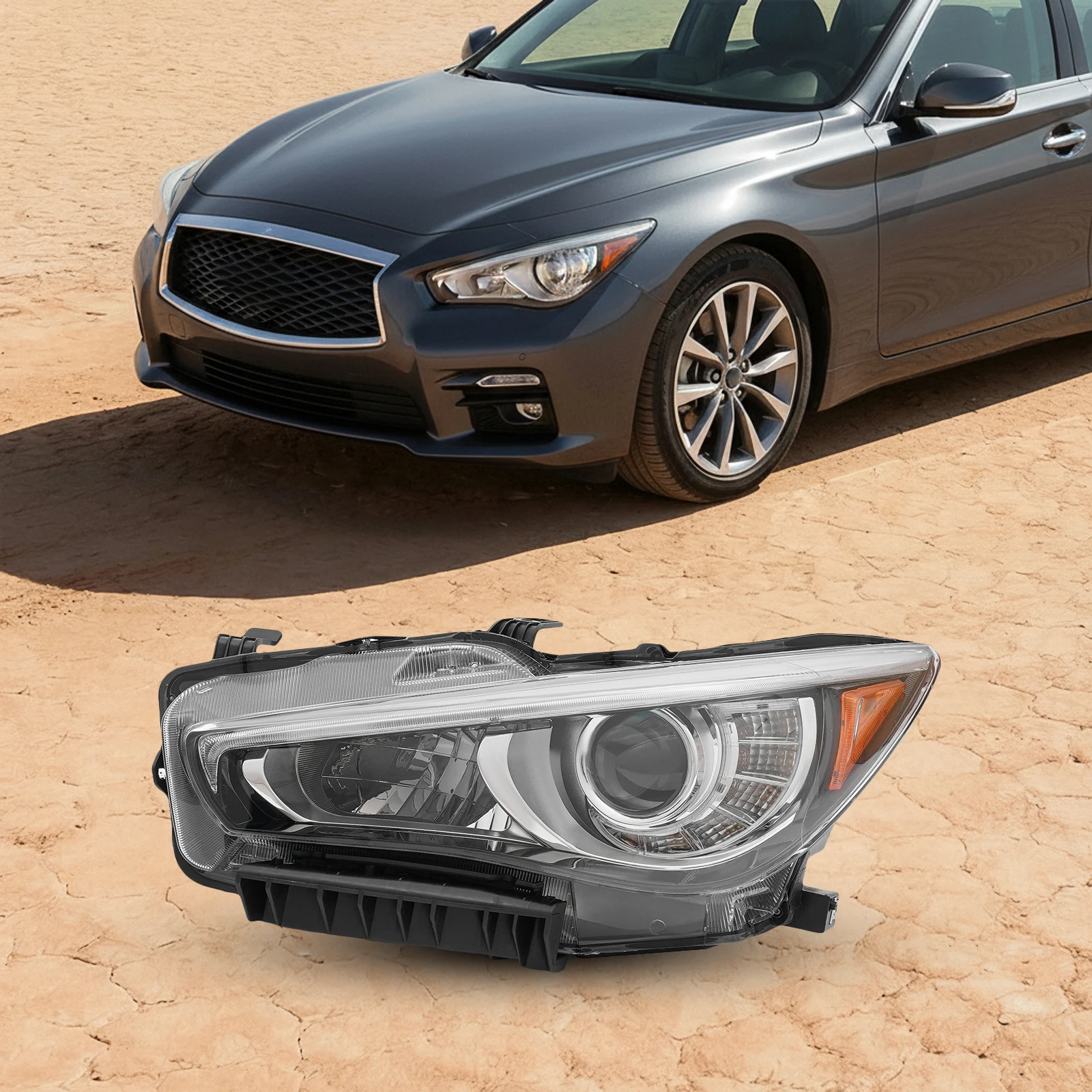 Driver Side LED Projector Headlight Fit 2014-2017 Sedan Model Without AFS PC ABS Injection Mold Clear Black Shell Full LED Hi-Low Signal Marker DRL Left Side Full LED Headlamp Assembly LH Direct Replacement Auto Head Light For Daily Road Night Travel