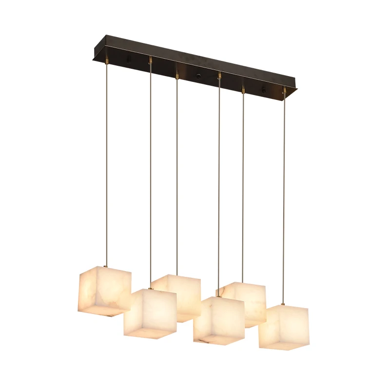 Spanish Marble All Copper Restaurant Pendant Light New Chinese Style Simple Luxurious Study Tea Table Lighting Can Be Customized