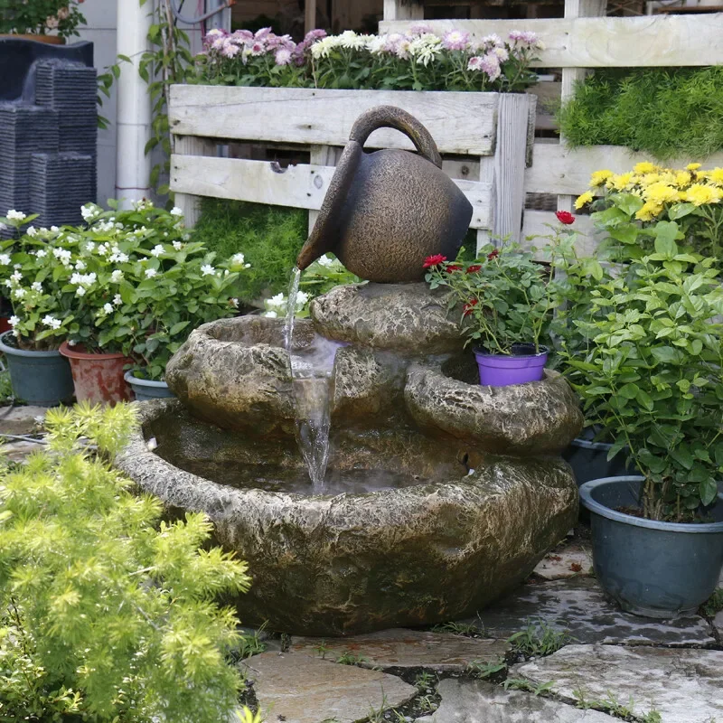 HT  Courtyard Rockery Water Fountain Landscape Wealth-Attracting Ornament Fish Pond Balcony Garden Home Stone Decoration
