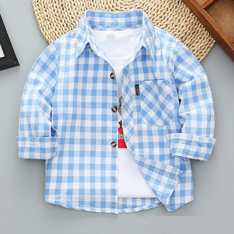 Toddler Boys Shirts Long Sleeve Plaid Shirt For Kids Spring Autumn Children Clothes Casual Cotton Shirts Tops drop shipping