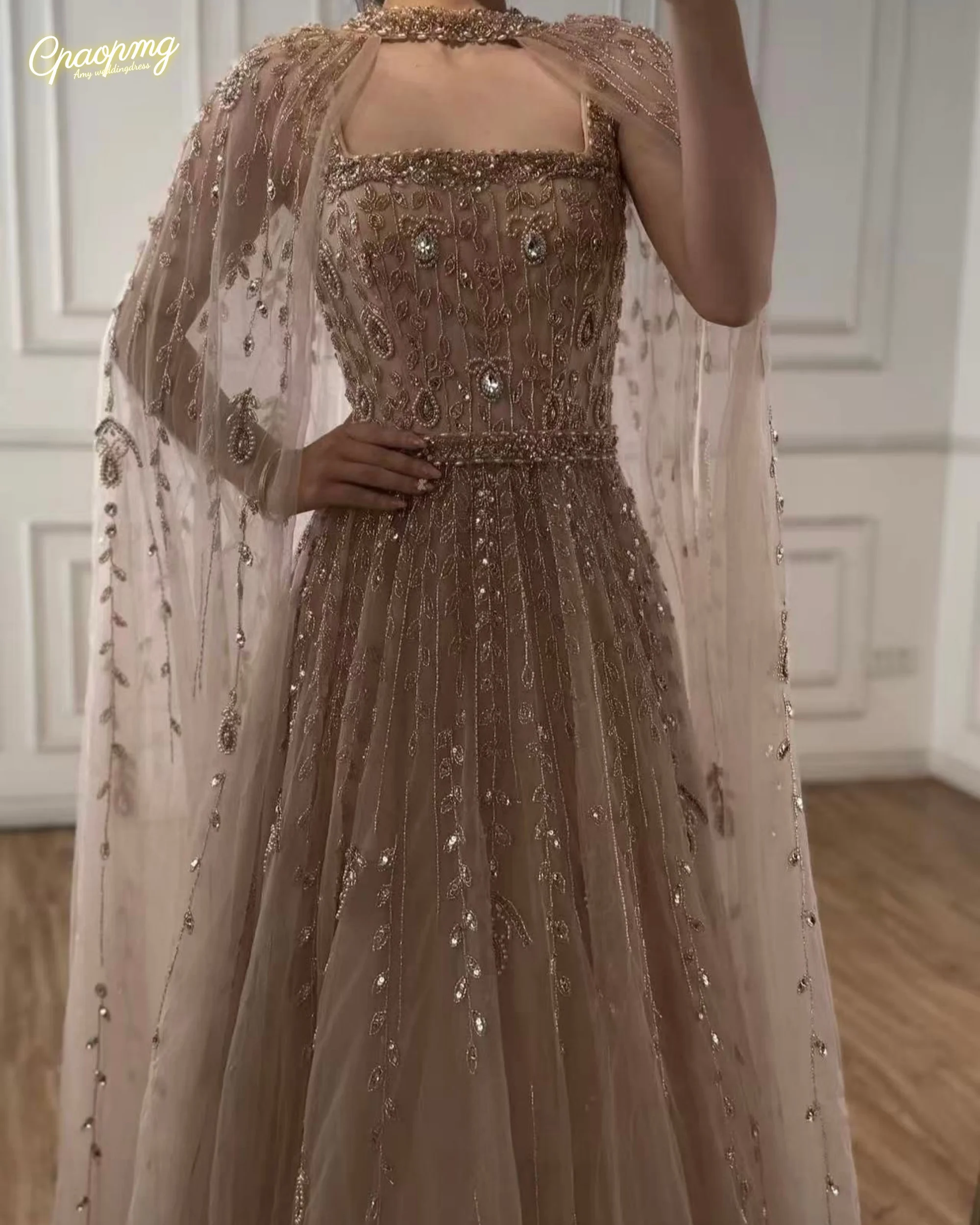 

Роскошное вечернее платье трапециевидной формы телесного цвета с бисером по индивидуальному заказу, женское свадебное платье