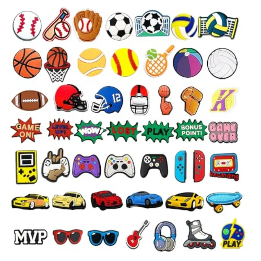 

50Pcs Shoes Charms for Boys, No-random Sports Game Car Shoes Decoration Charms for Pins Sandals