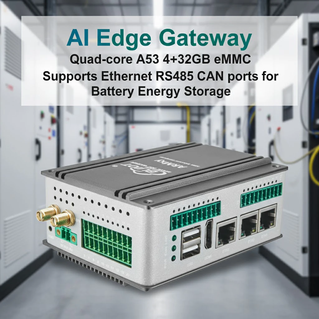 

Шлюз AI Edge Четырехъядерный процессор A53 2 + 16 ГБ eMMC Поддержка портов Ethernet RS485 CAN для хранения энергии аккумулятора