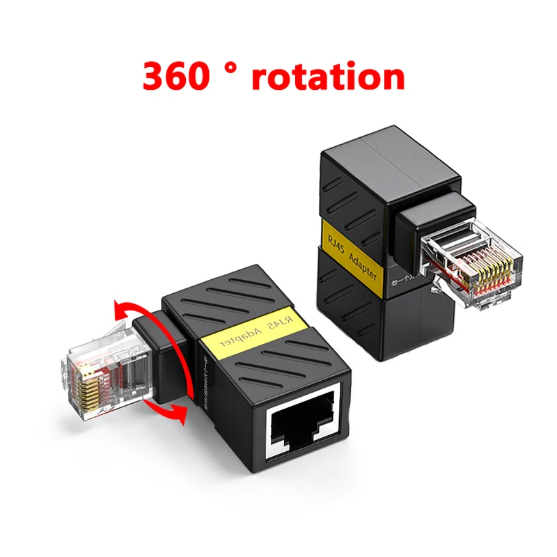 360 Rotation Gigabit RJ45 Network Adapter 90 Degree Right Angle Elbow Network Connector Universal RJ45 Male to Female Converter
