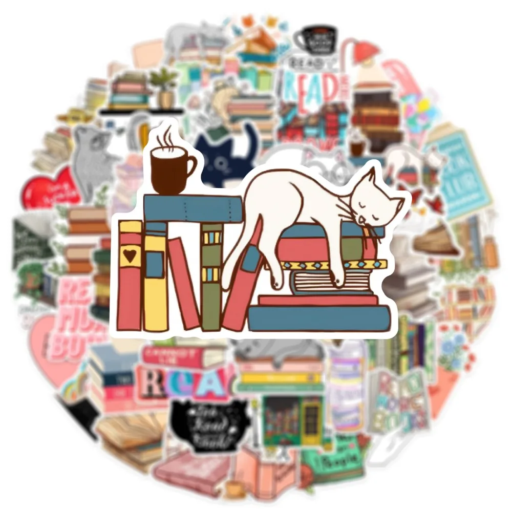 50PCS Cartoon Love Reading Books Stickers for Laptop Phone Notebooks Computer Stationery Read Books Sticker Scrapbooking Decal