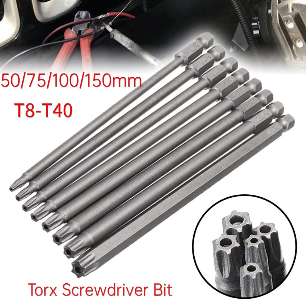 

1Pcs Hex Magnetic Torx Screwdriver Bit 50/75/100/150MM T8/T10/T15/T20/T25/T27/T30/T40 S2-Alloy Steel Electric Screwdriver