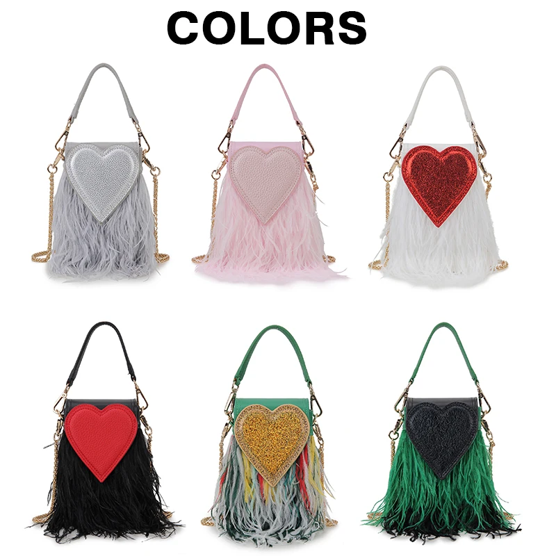 Luxury Ostrich Feather Party Clutch Purses and Handbags for Women Designer Crossbody Bag Wedding Evening Bag Chain Shoulder Bag