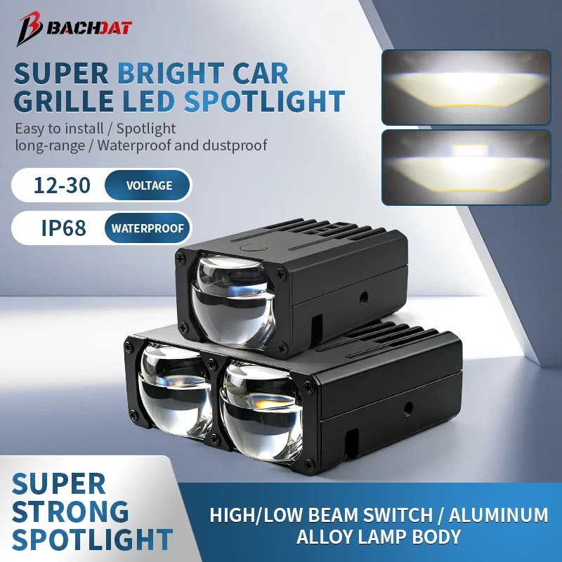 Car Grille Light Motorcycle Spot Work Light 12‑24V High Lumen Shock‑Resistant Auxiliary Driving Lamp for Truck SUV ATV UTV