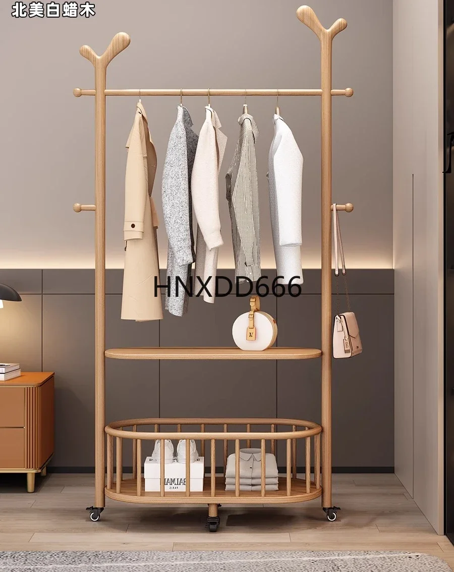 Ash wood coat rack Floor light luxury hanger