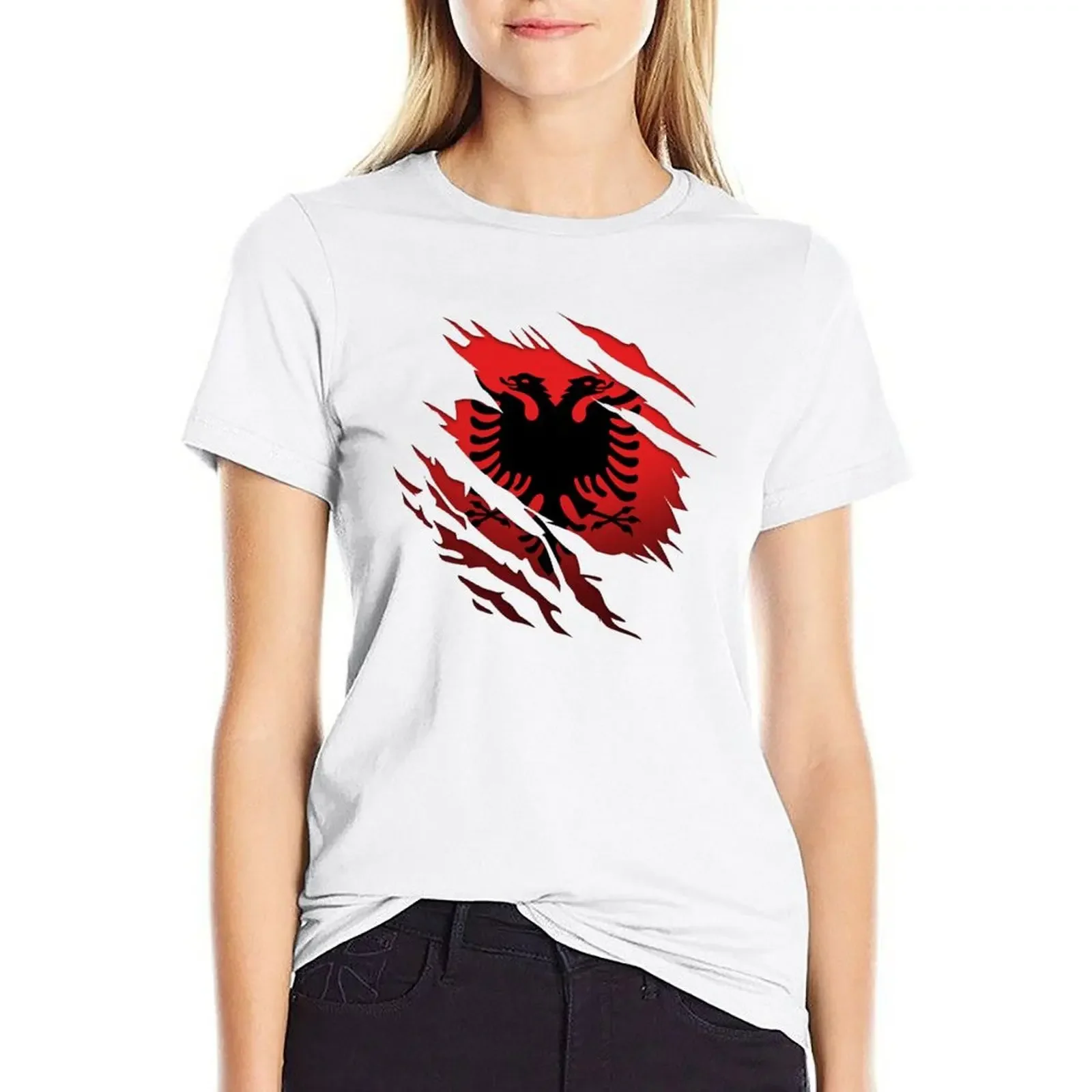 

Ripped Albanian flag T-shirt Female clothing female clothes for Women