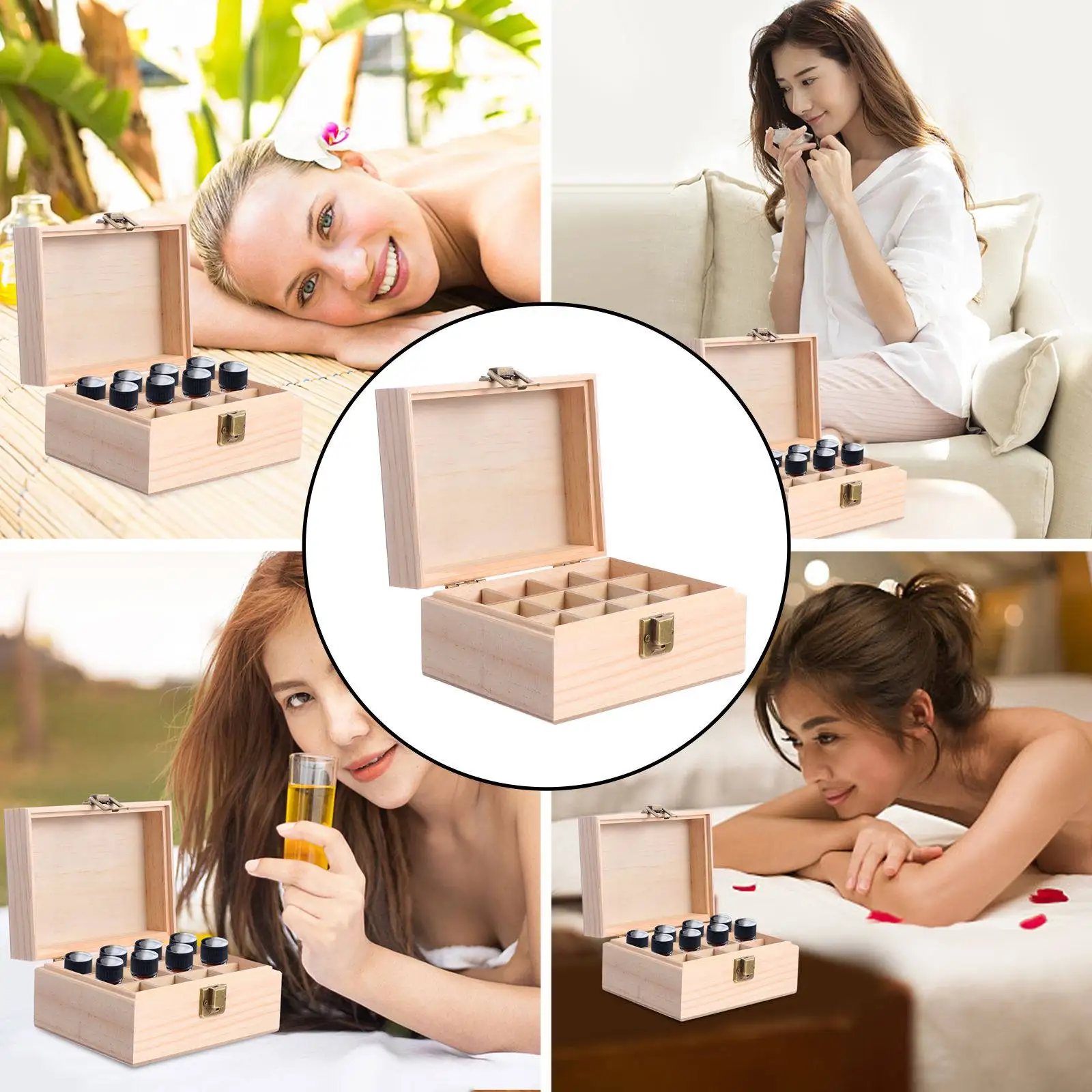 Caja Organizadora de Aceites Esenciales de Madera con 12 Compartimentos, Estuche de Almacenamiento para Botellas de Aromaterapia, Protección Portátil para Viajes, Soporte de Exhibición, Regalo
