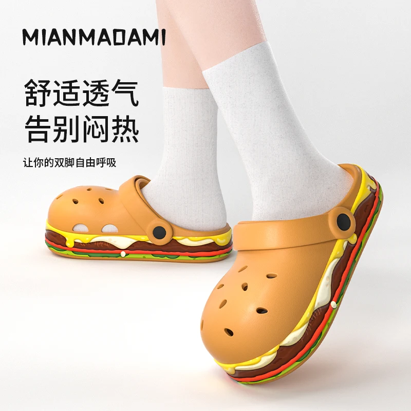 

Cotton Cat Burger Hole Shoes 2025 Waterfall Cheeseburger Hole Shoes For Women Wearing Thick Soled Sandals Outdoors 2025 Summer