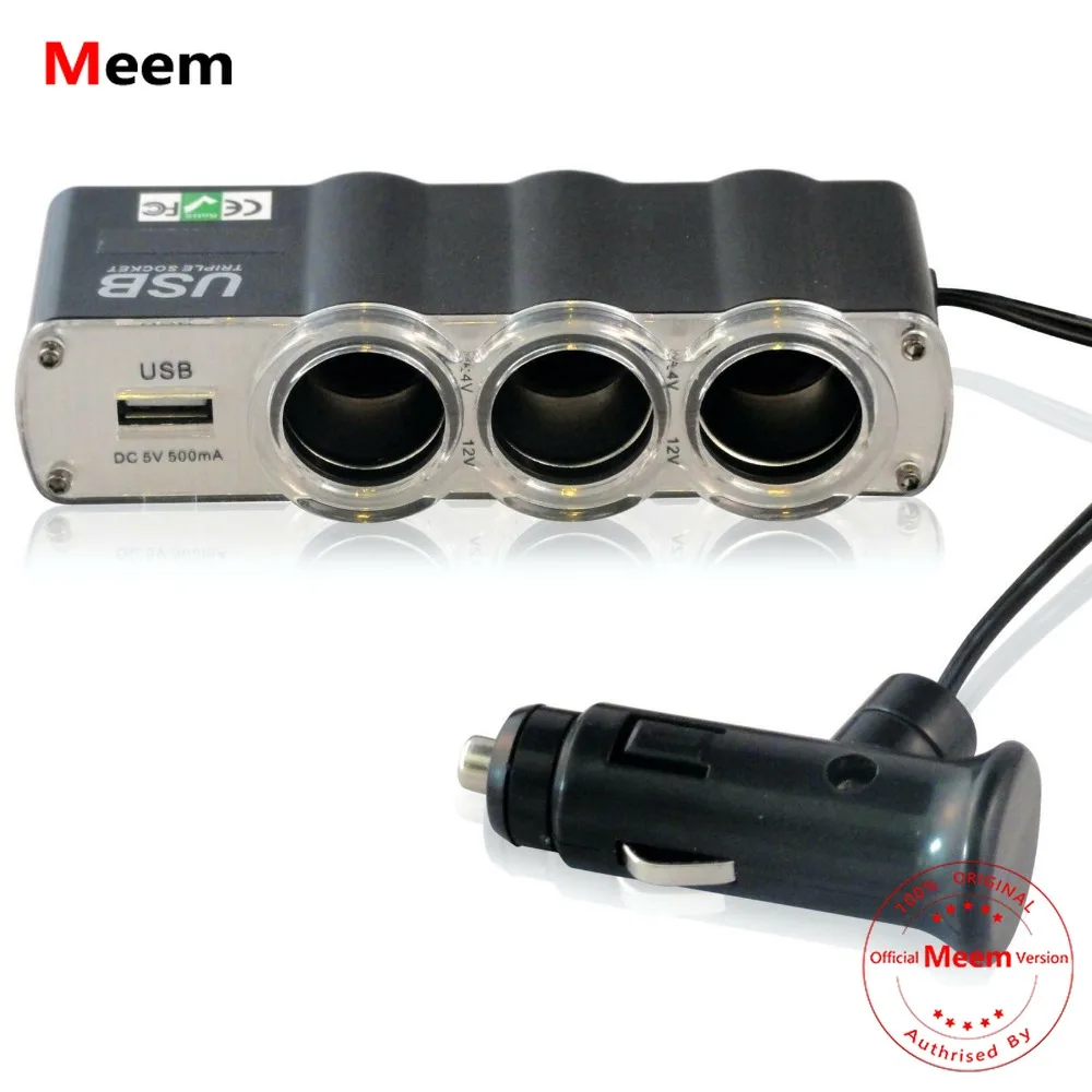 

Triple 3 Way Car 12v Lighter Socket Splitter USB Charger Power Adapter