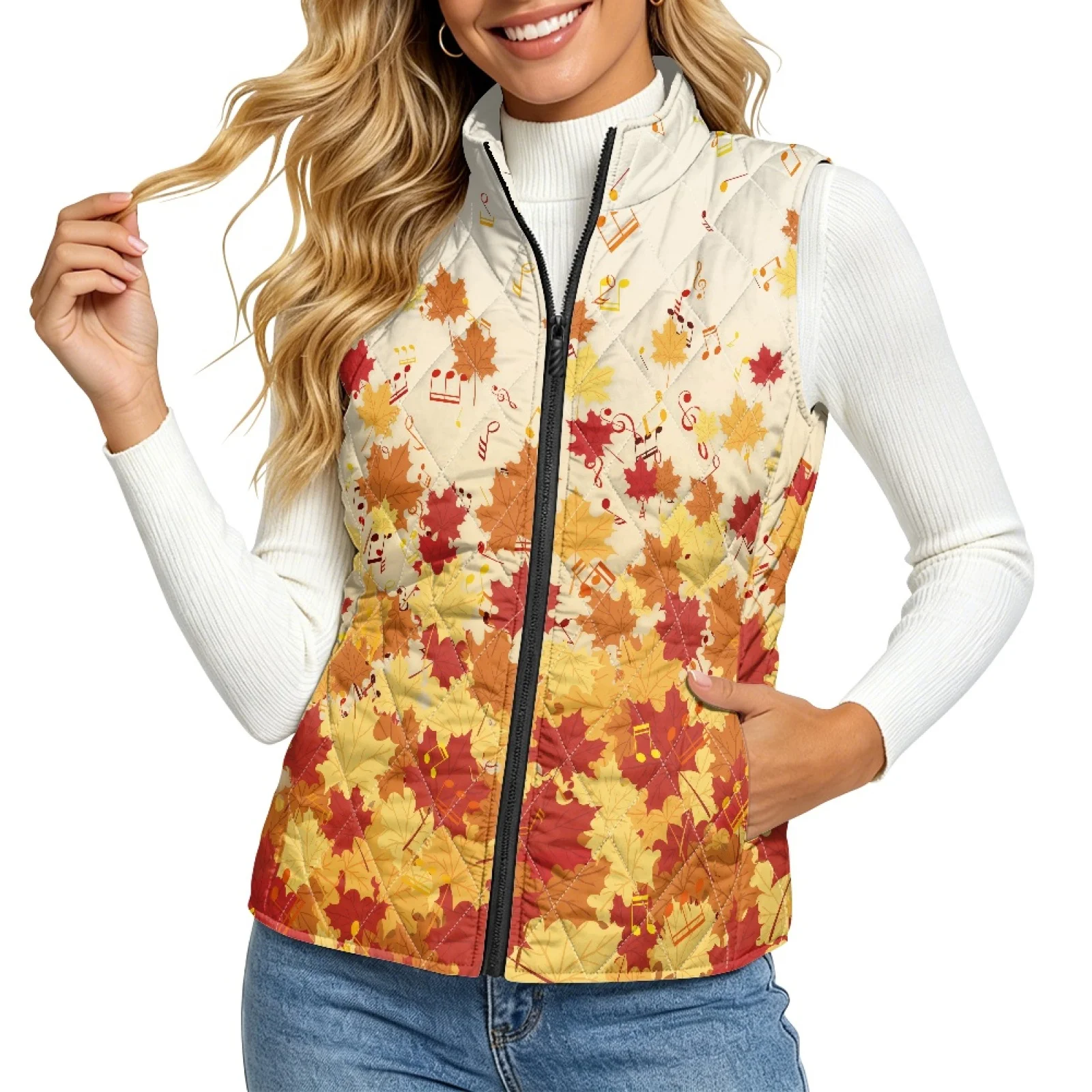 PENSTROLL Maple Leaf Quilted Jacket Vest Lightweight Lightweight Quilted Waistcoat Thermal Cropped Puffer Vest for Travel