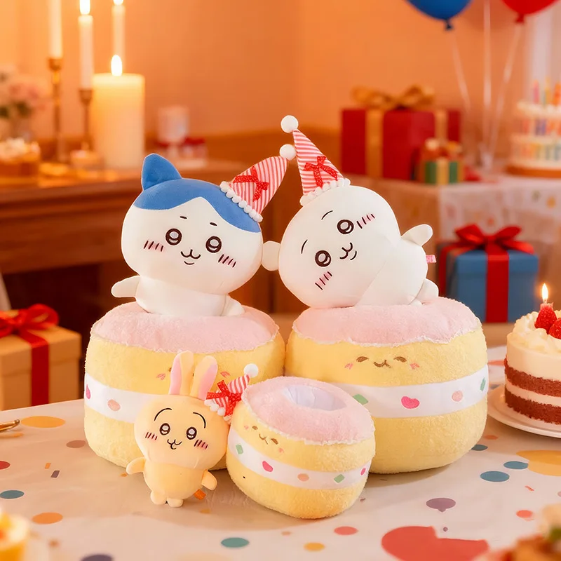 New Chiikawa Birthday Cake Pudding Small Eight Usagi Doll Kawaii Birthday Gift Card Cartoon Creative Plush Toy Ornament