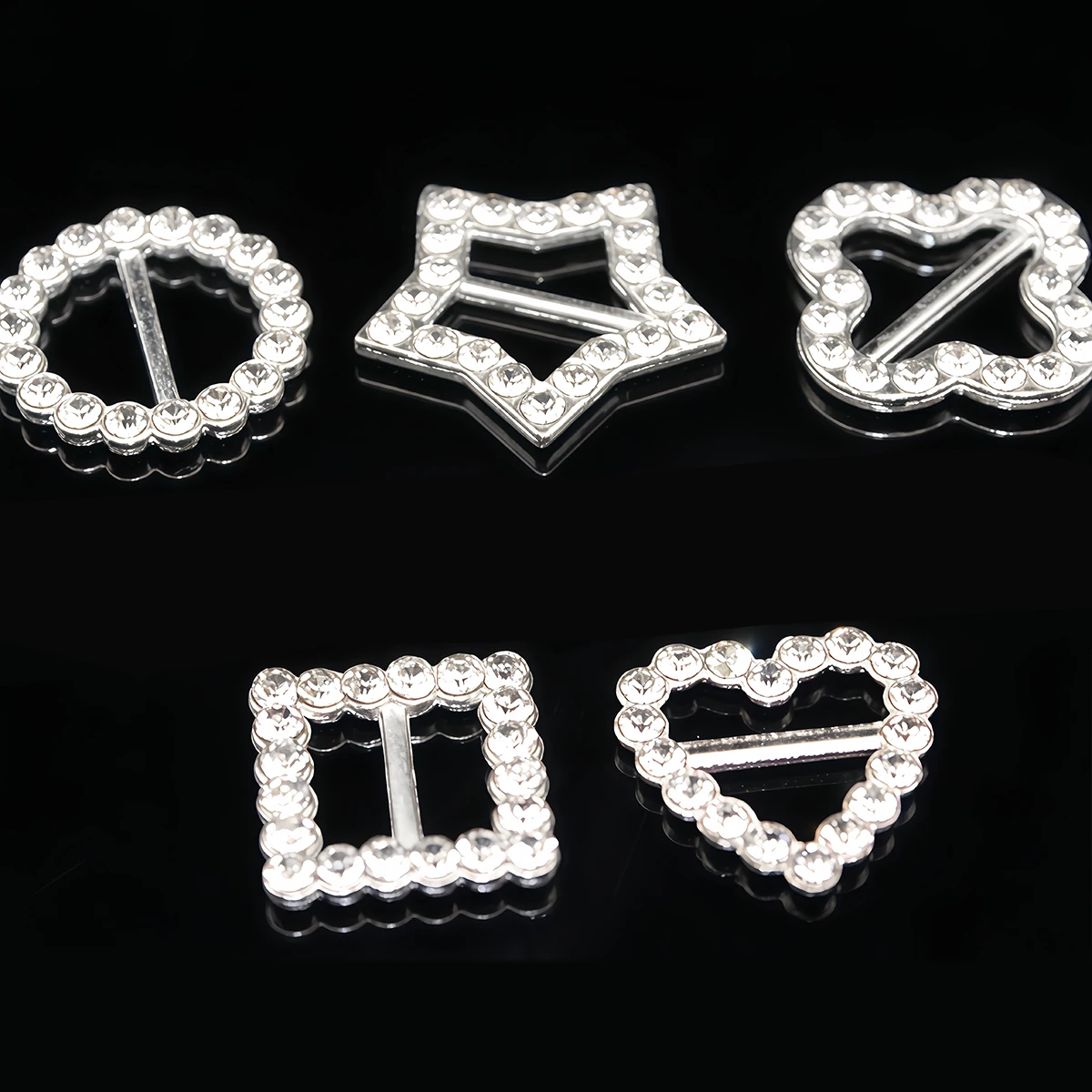 10-20 Stück Kristall-Strass-Schnallen aus Metall in Herz-, Rund- und Quadratform zur Dekoration von Bändern, Einladungskarten, Kleidung und Haaraccessoires – Detail 4