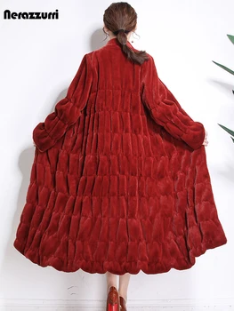 Nerazzurri pist uzun kabarık Faux kürk palto kadınlar 2022 kış siyah kırmızı pilili sahte makaslanmış vizon kürk palto 5xl 6xl 7xl 2022