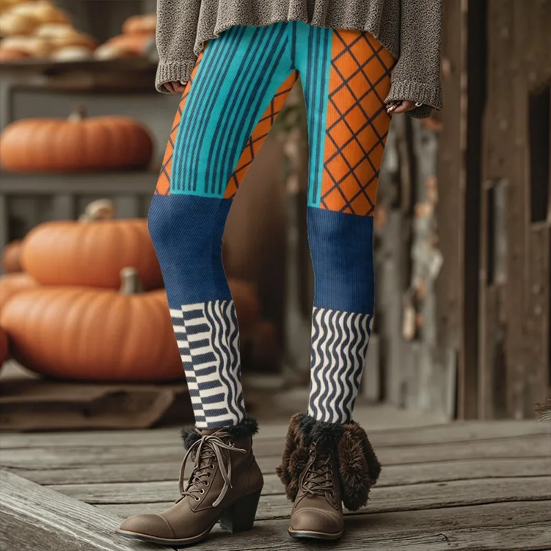 غير تقليدي Y2K طماق هندسية للنساء لينة بسط الشارع الشهير كتلة اللون الجوارب الشتوية السميكة لارتداء مع منصة الأحذية