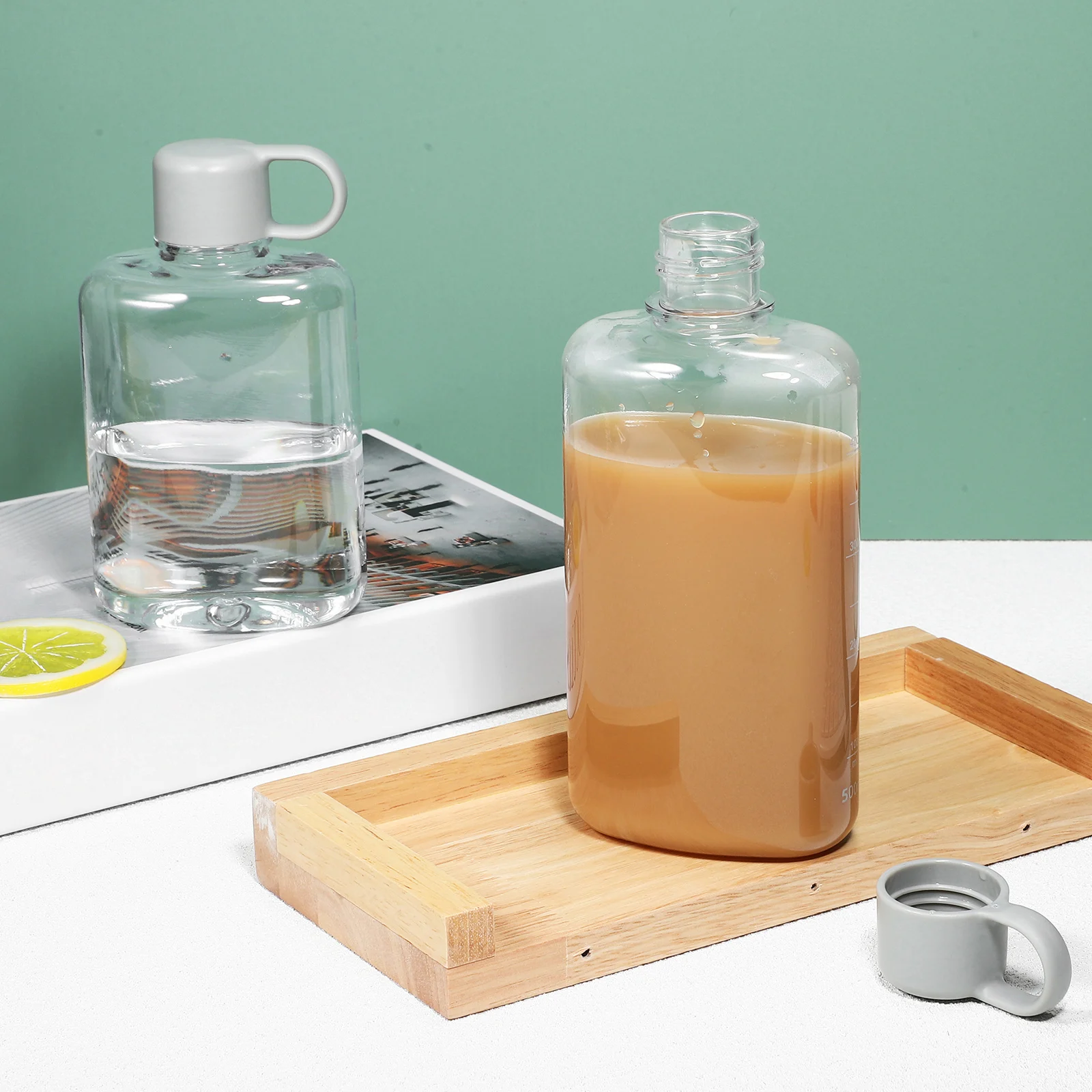 

2pcs Flat Water Bottle 360ML 500ML Gray Portable LeakProof Tritan Outdoor Travel Student Backpacking