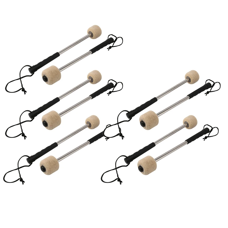 6Pcs Bass Drum Mallet Felt Head Percussion Mallets Timpani Sticks With Stainless Steel Handle,White