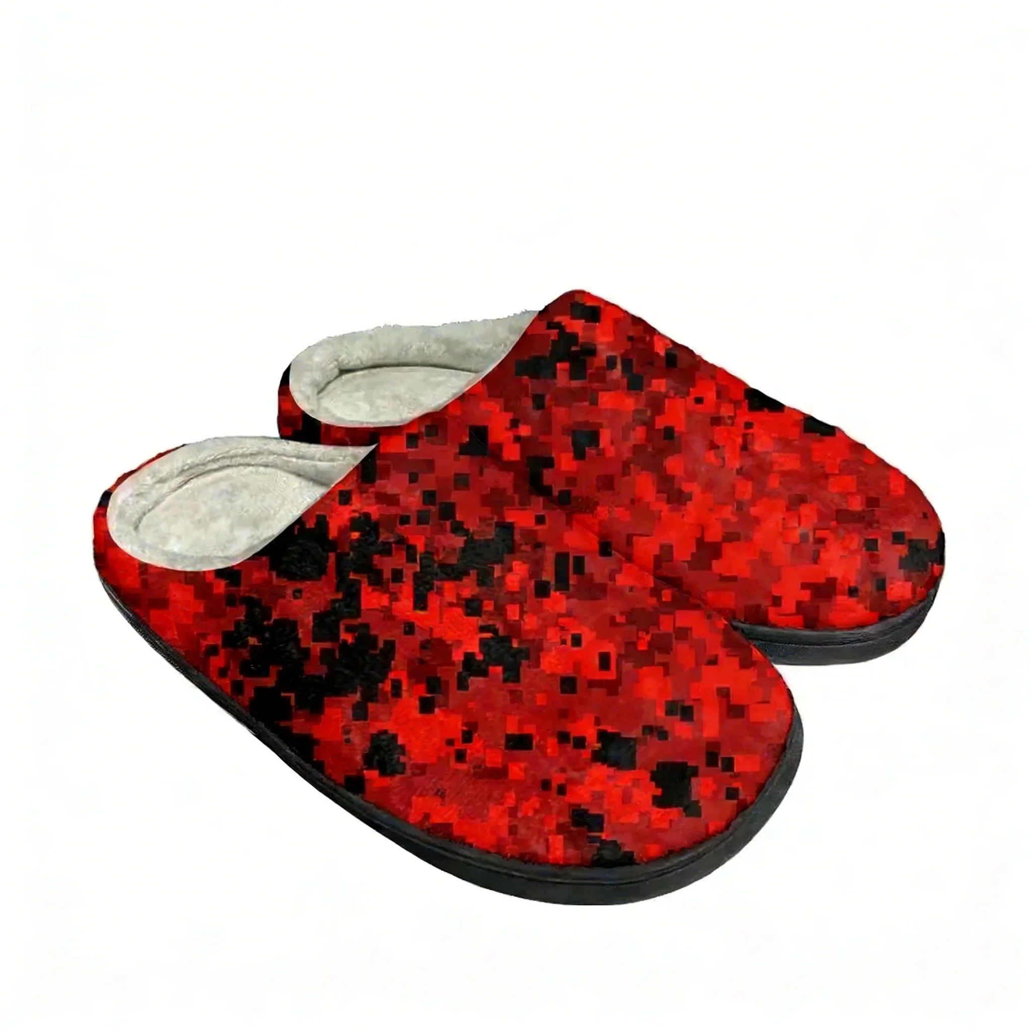 Pantuflas Personalizadas de Algodón para el Hogar, Color Rojo y Negro, con Diseño de Camuflaje, para Hombre y Mujer, Sandalias de Felpa para Dormitorio, Calzado Casual para Mantener el Calor, Pantuflas Térmicas