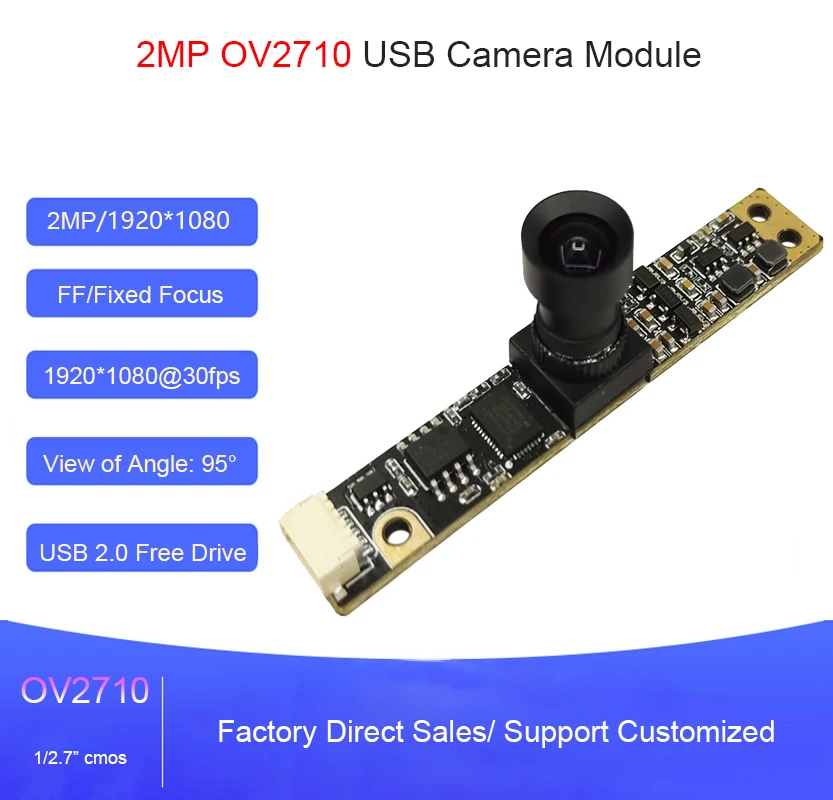 Módulo de câmera usb ov2710 cmos, 2mp, 30fps, 95 graus, sem distorção, foco fixo ff, uvc, unidade gratuita, otg, webcam, mini módulo de câmera