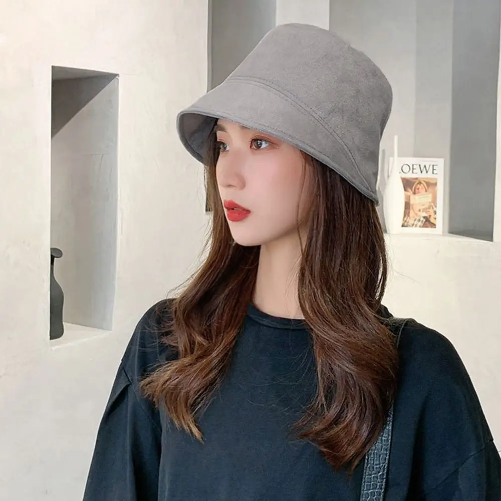 Women Winter Bucket Hat Suede Wool Warm Fisherman Cap Soft Panama Hat Lady Outdoor Cycling Basin Sun Cap Panama Hat for Women