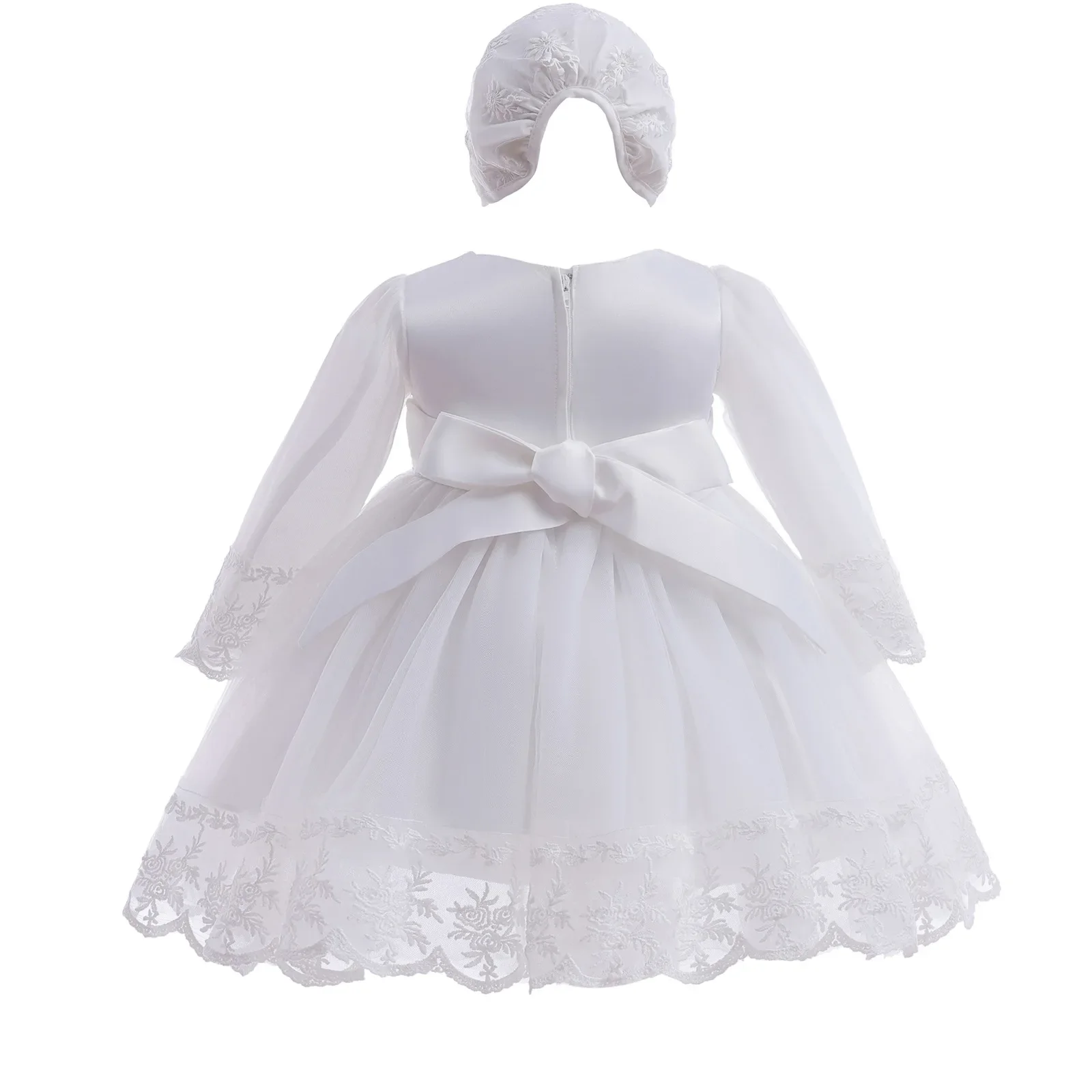 Baby Girl Dress White Embroidery Christening Ball Gown Girls Birthday Party Dresses Long Sleeve Yarn tutu vestido infantil 3-24M