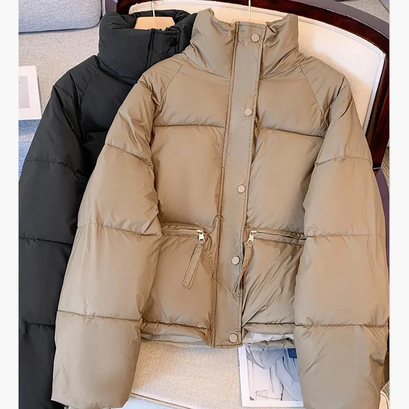 Damesjack 2023 Nieuw In Katoenen Gewatteerde Kleding Korte Koreaanse Mode Stand Kraag Dikker Brood Jack Vrouwen Jas Tops Winter