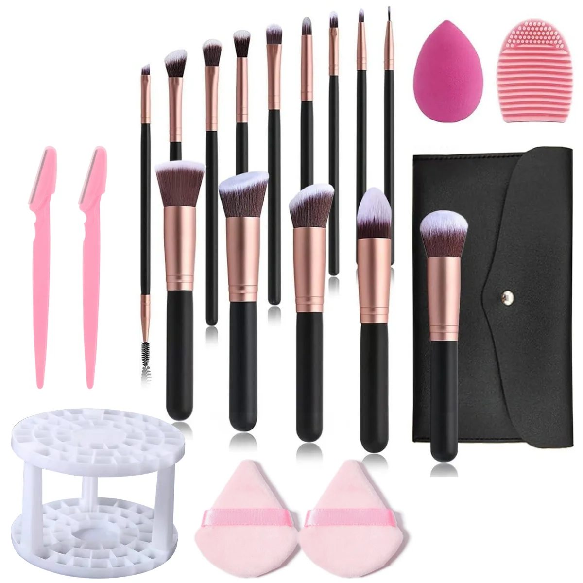 Professional 14Pcs Makeup Brush Set Eye Shadow Foundation Contouring Highlight Setting Powder Blending Makeup Sponge Powder Puff