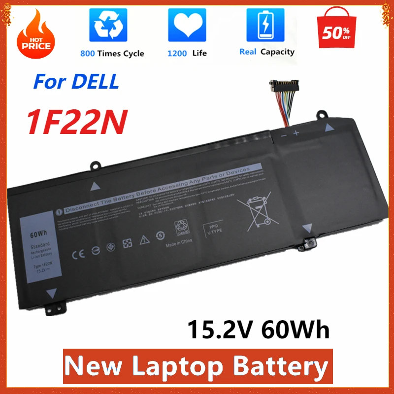 New 1F22N Laptop Battery For DELL 2018 orion M15 M17 R1 P82F P40E P79F P37E Inspiron G5 5590 G7 7590 7790 15.2V  60Wh