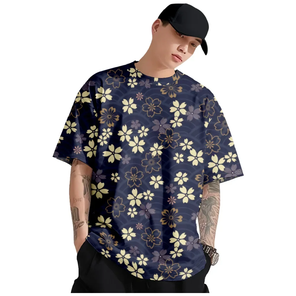 

Vintage Japanese Plum Blossom 100% Cotton T Shirt Couple Top Tees Oversize Hip Hop Steetwear Harajuku Men's Casual T-shirt