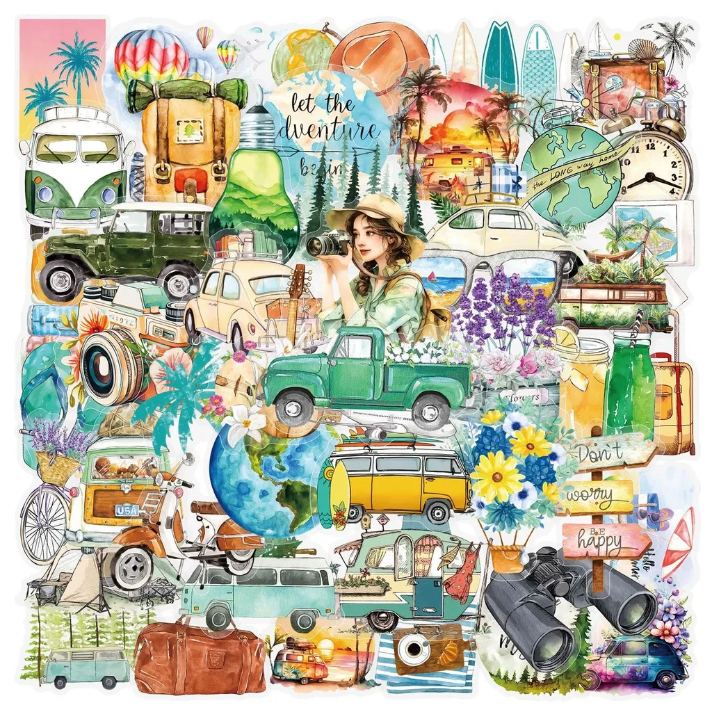 50-Piece Clear Simple Travel Stickers - Outdoor Theme with Map Designs, Ideal for Journal Materials & Luggage DIY Decor