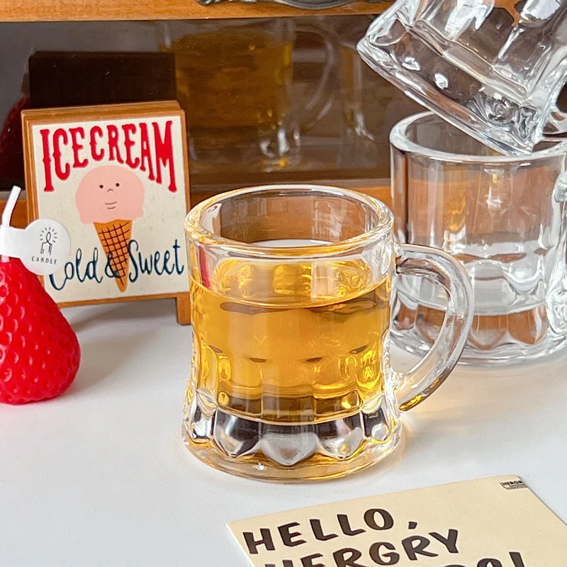 Mini tazas de cerveza, vasos de chupito a granel, pequeños asas transparentes de Stein, tazas de whisky de degustación para beber cerveza, Festival, fiesta de cumpleaños