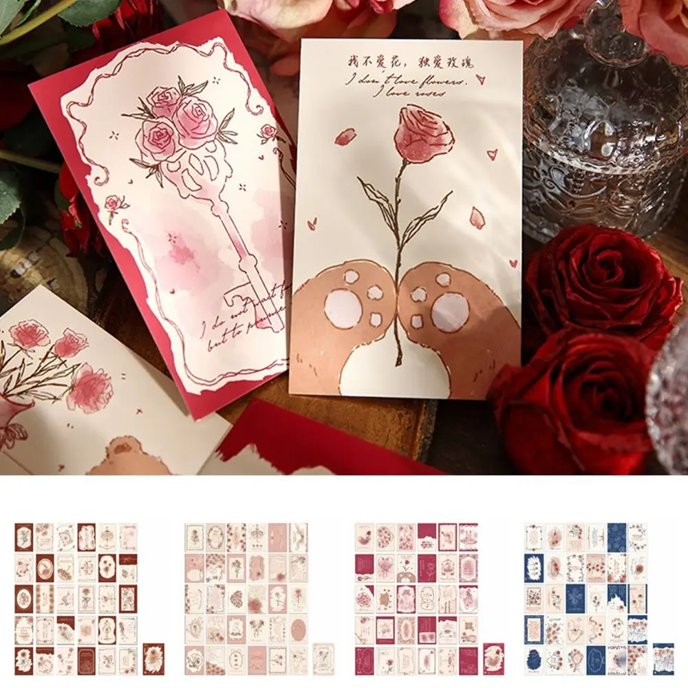 

30pcs/set Vintage Series Flower Postcard Set Colorful Romantic Rose Decorative Postcards DIY Flower Printed