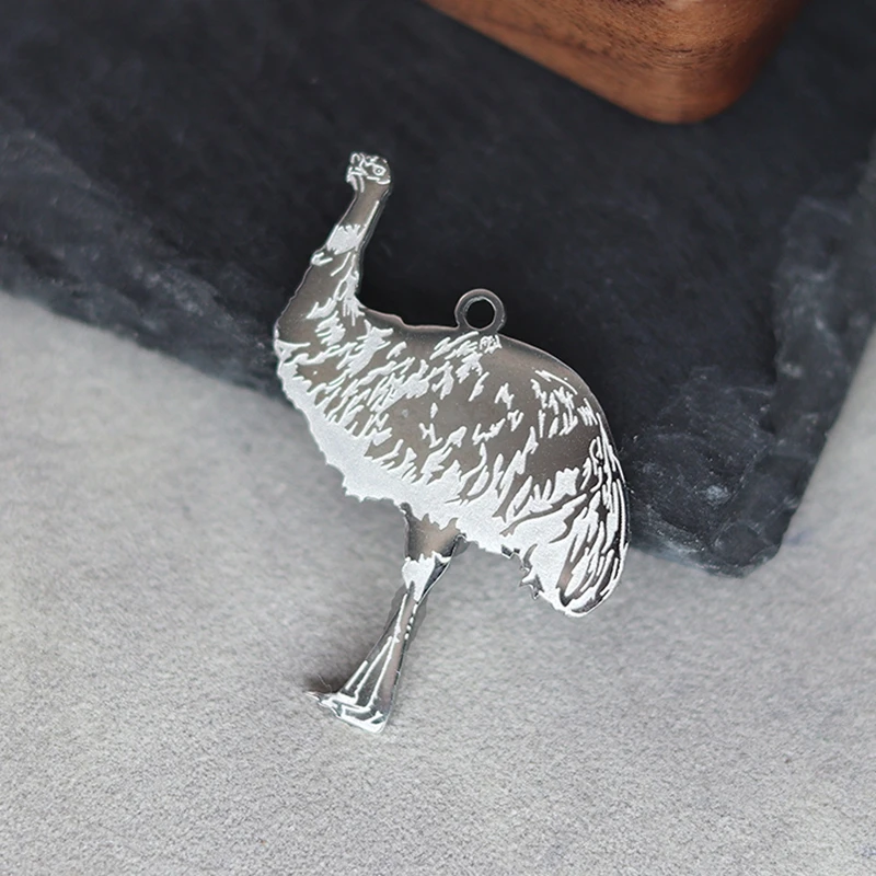 

2Pcs/lot Waterproof Ostrich Charms Pendant Stainless Steel Jewelry Making Trendy Necklace Keychain Animal Lover diy Accessories