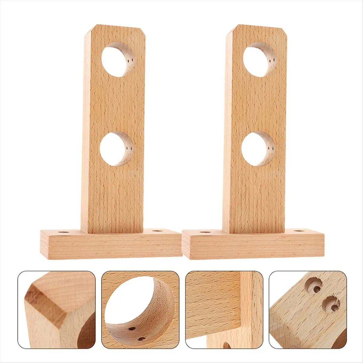 2 Pcs Natural Wood Curtain Rod Bracket Holders Sturdy Wall Mounted Support Hooks for Window Door Rods Home Decorative A